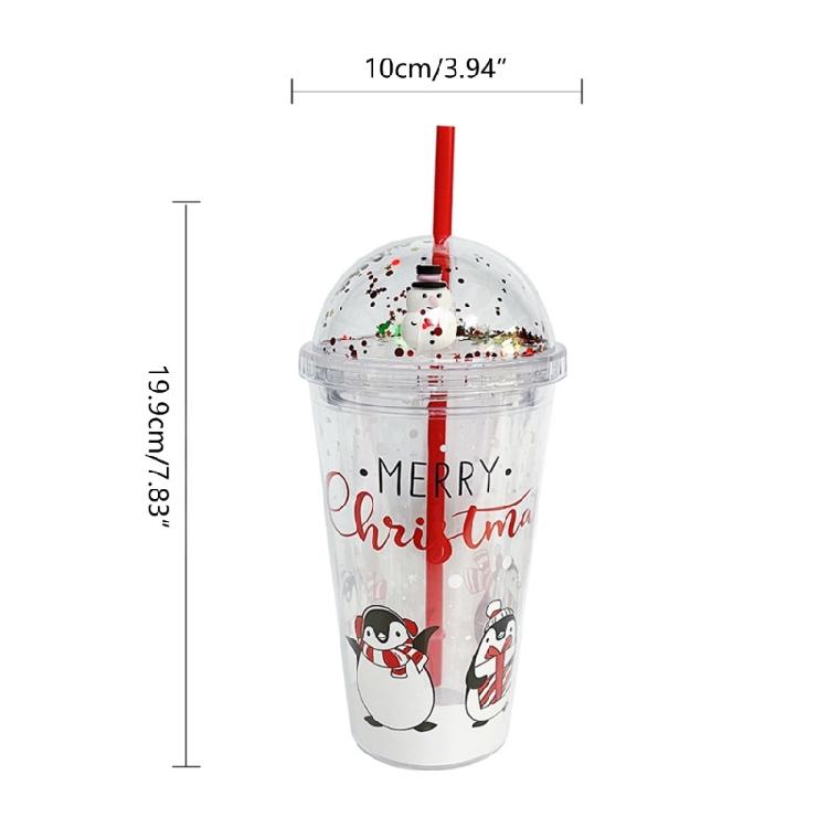 Reusable Drinking Cup Christmas Water Tumbler Double Walled Glitter Cup 450ml