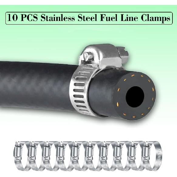 5/16 Inch ID Fuel Line Hose, J30R9 NBR Rubber Push Lock Hose High-Pressure 300PSI Gasoline Tube with 10 PCS SS Clamps for Fuel Systems Engines 10FT