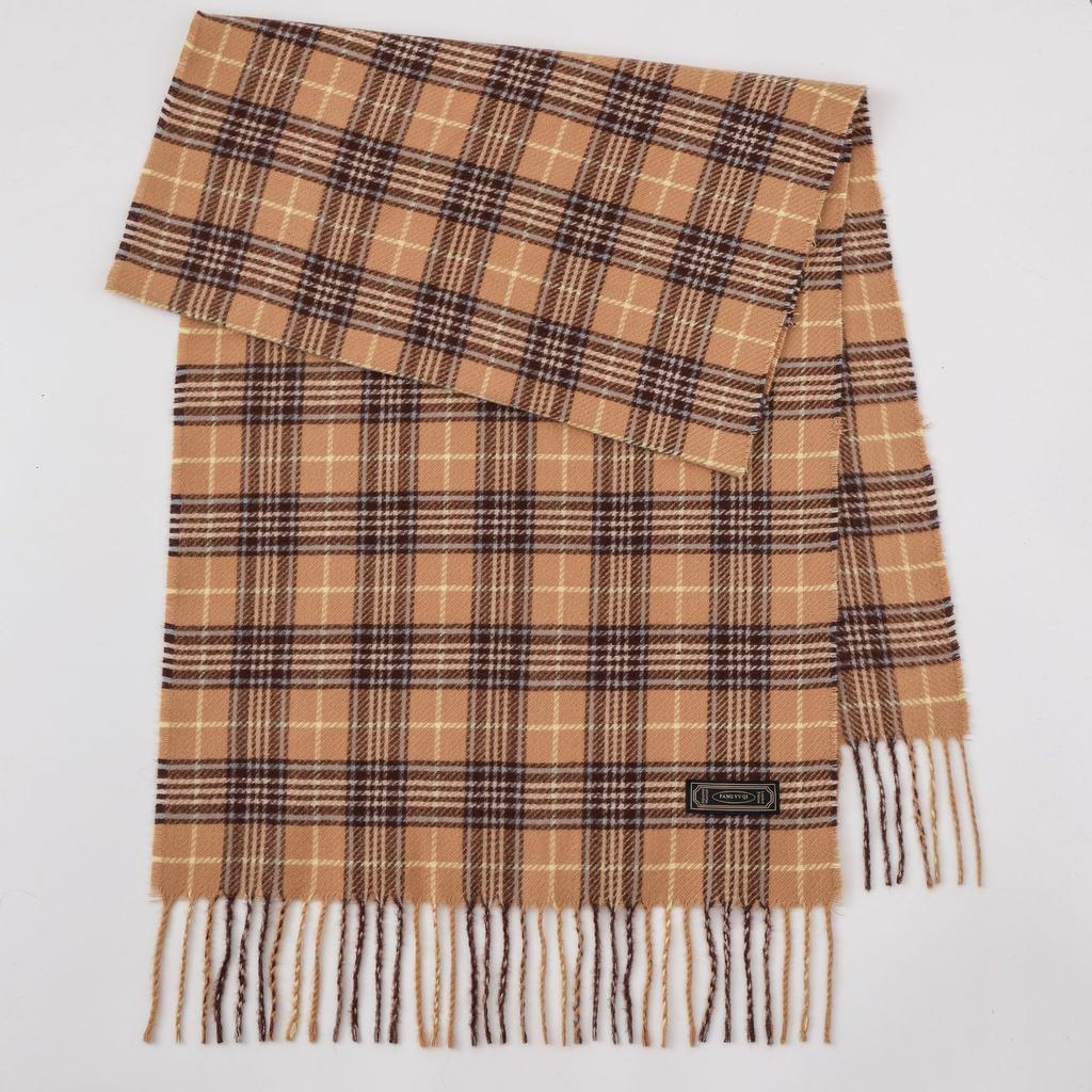 Winter new versatile plaid scarf women's color matching warm fringed scarf checkerboard high-end imitation cashmere scarf