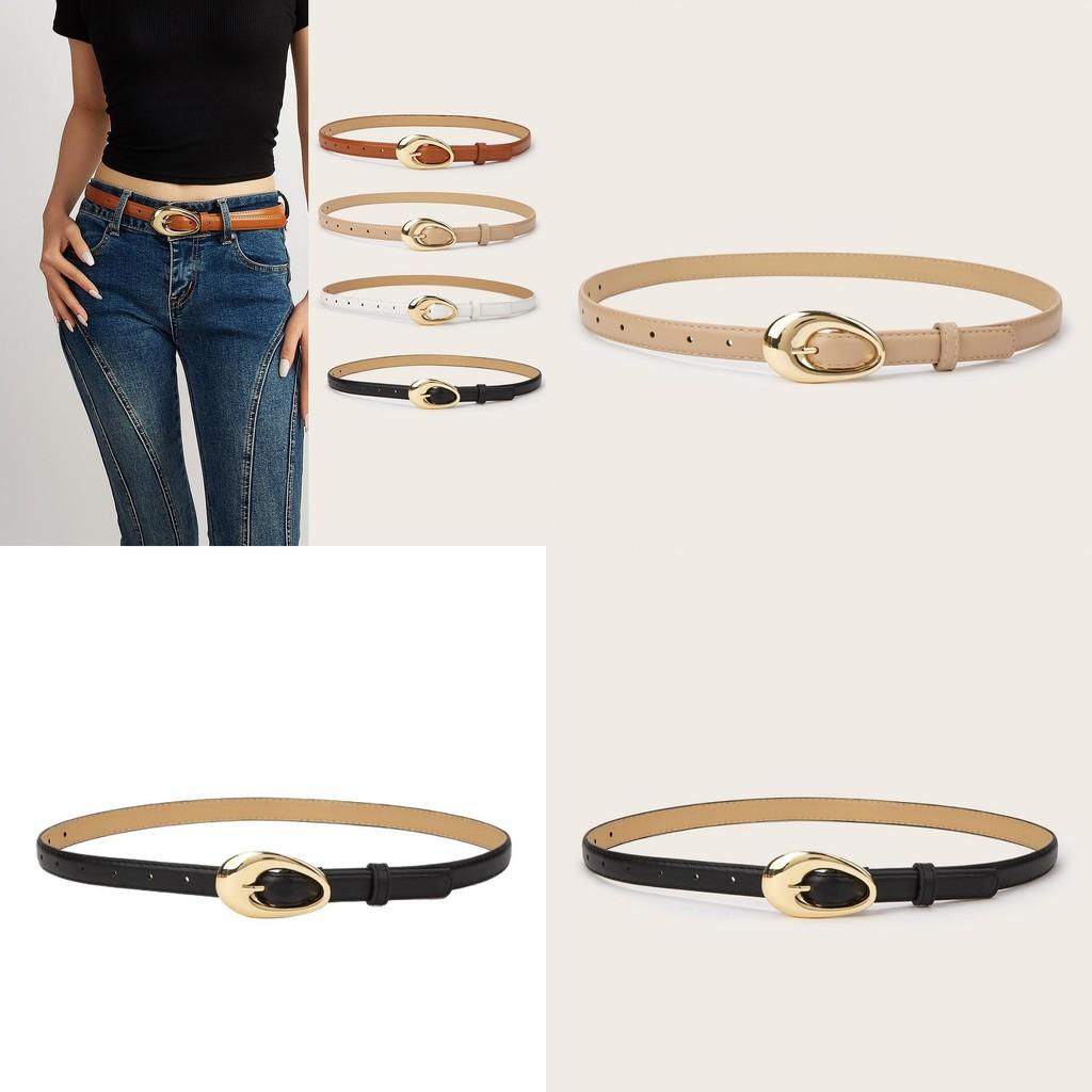 Simple Solid Color Gold Buckle Decoration Women Casual Belt For Autumn Outfit Enhancement