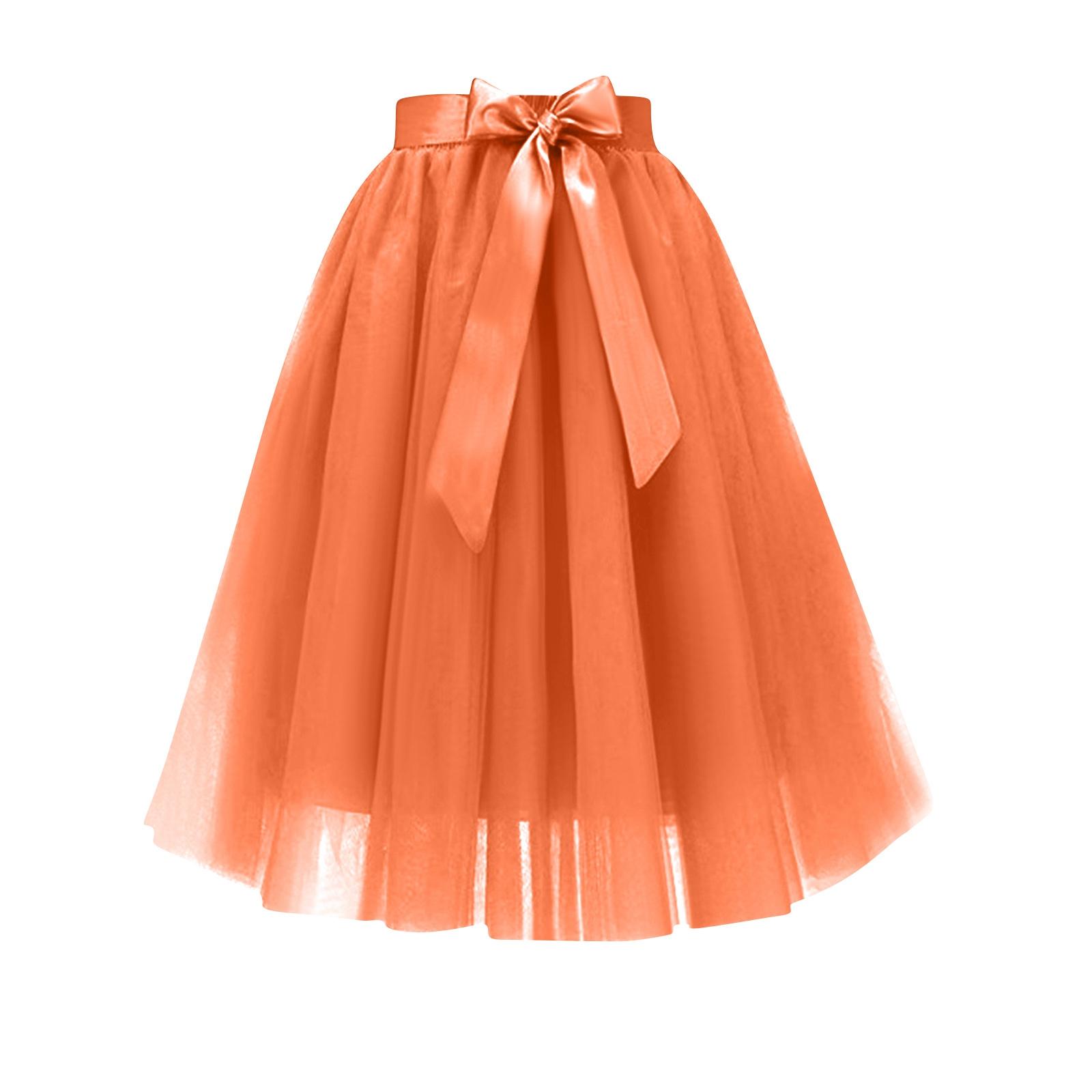 

Женская Модная Цветная Юбка До Колена Шифоновая Юбка A 5-Слойная Сетчатая Пышная Юбка Юбка для Вечерней Вечеринки Формальная Юбка для Бала оранжевый