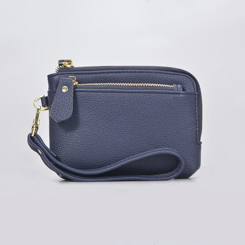 Vintage PU Leather Short Wallet With Zipper Coin Pocket Multiple Card Slots And Wrist Band Casual Portable Card Clip