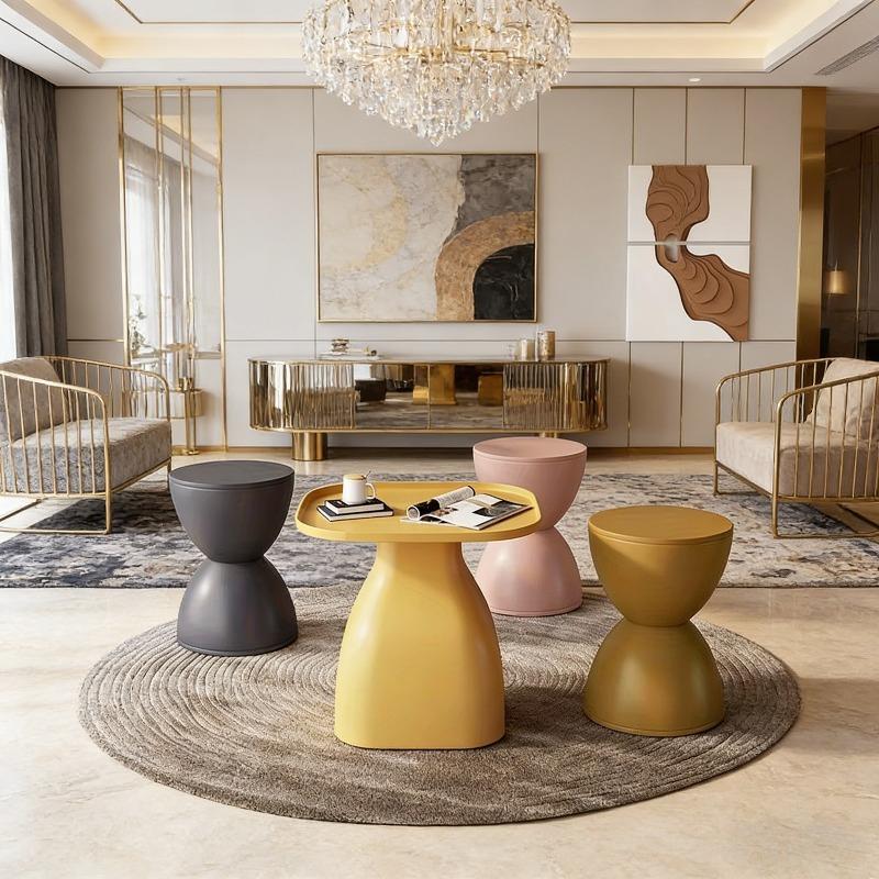 Hourglass round stool shoe chang stool - Colorful geometric aesthetic design modern home high-end feeling living room footstool
