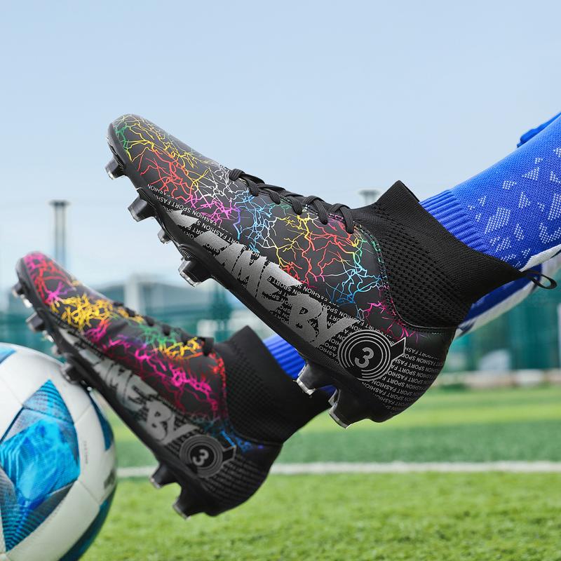 Children with Large Size Football Shoes Men's High -top Adolescent Students Competition Training Shoes Artificial Grass Long Nail Shoes