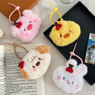 Cartoon Cherry Animal Plush Coin Purse Soft Plush Coin Lovely Money Change Pouch Small Wallet With Keychain Bag Pendant Gifts