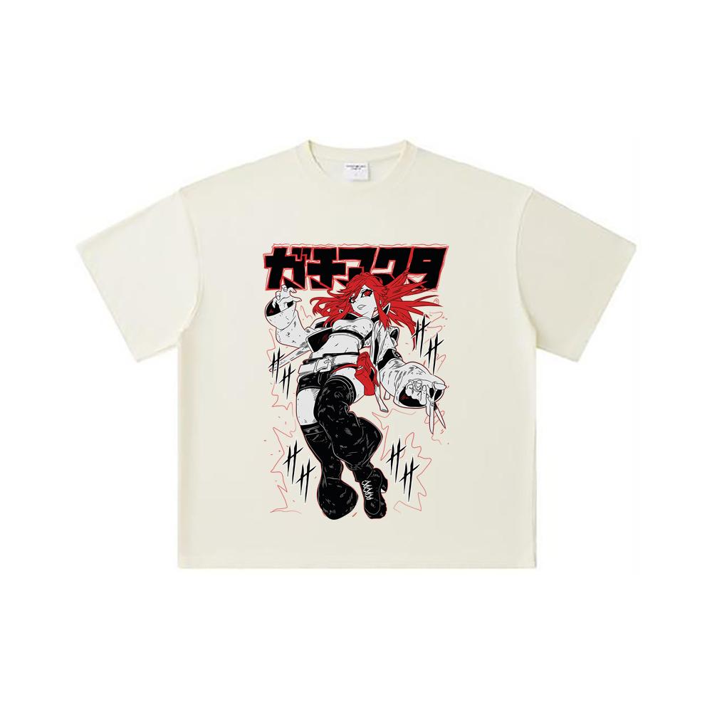 260 GSM Double Yarn 32 Count 100% Cotton Gachiakuta V6 Riyo White Print Unisex Heavy Cotton T Shirt S