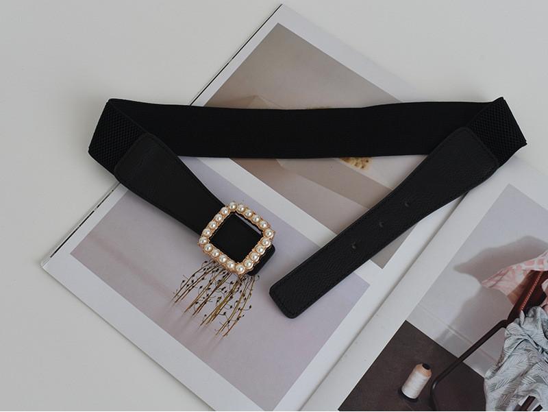 Stylish Womens Elastic Waist Belt With Pearl Decoration Perfect For Skirts And Dresses
