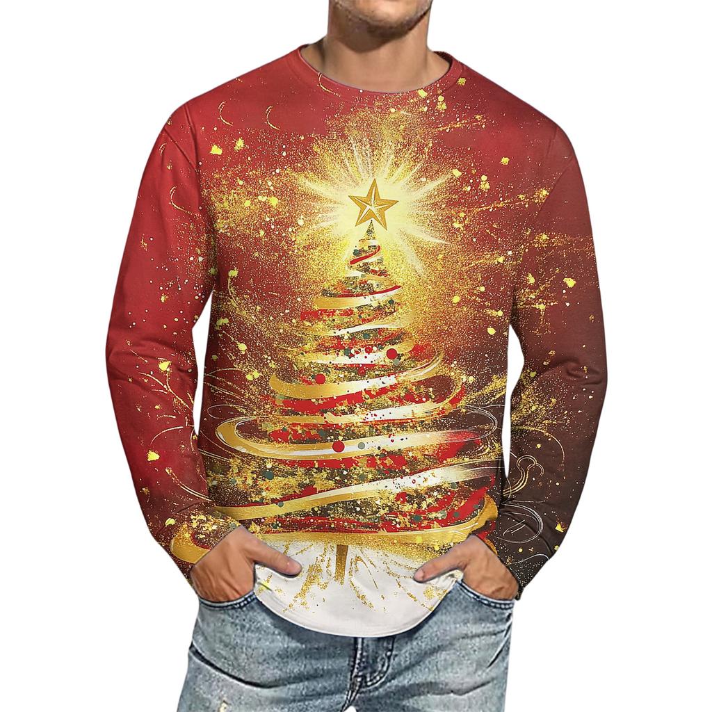 Men's Christmas Printed Imitation Cotton Long-sleeved Shirt