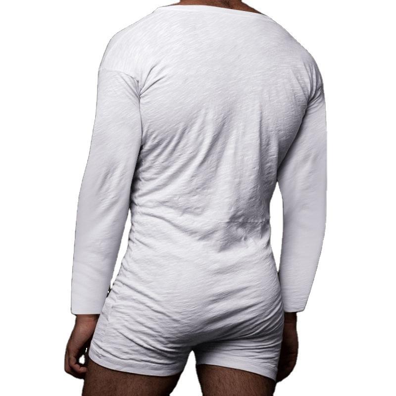 Salopetă strâmtă uni cu mâneci lungi, sexy, casual, pentru casă, seturi de pijama pentru bărbați