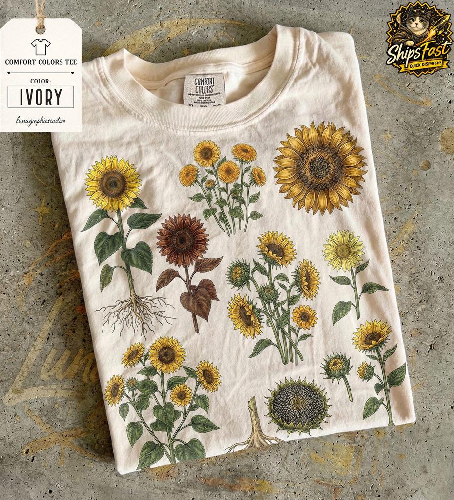 Sunflowers Graphic Shirt, Comfort Colors Retro 90s Botanical Flower Tee, Vintage Sunflower Tshirt, Aesthetic Garden Nature Top, Floral Gift