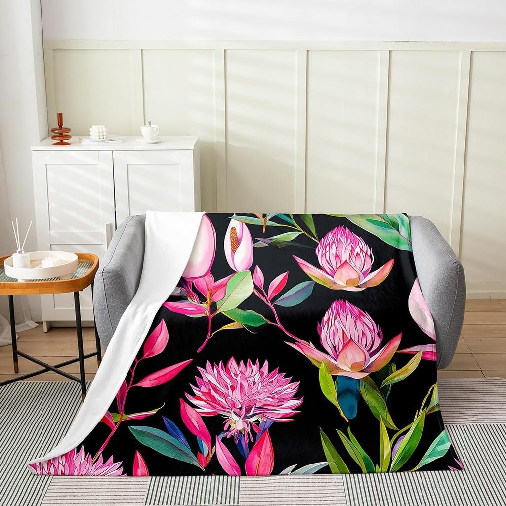 Feelyou Sunflower All Season Bed Blanket Queen x Blossom Flower Flannel Fleece Throw Blanket for Sofa Couch Nature Theme Black F