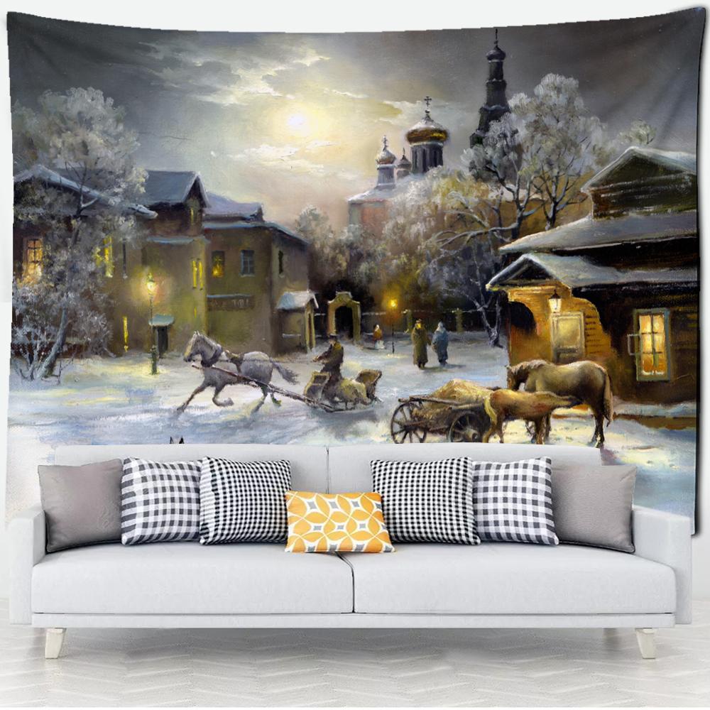 

Лесная хижина гобелен настенная картина маслом фон ткань печать психоделическое колдовство богемный декор 400x220cm