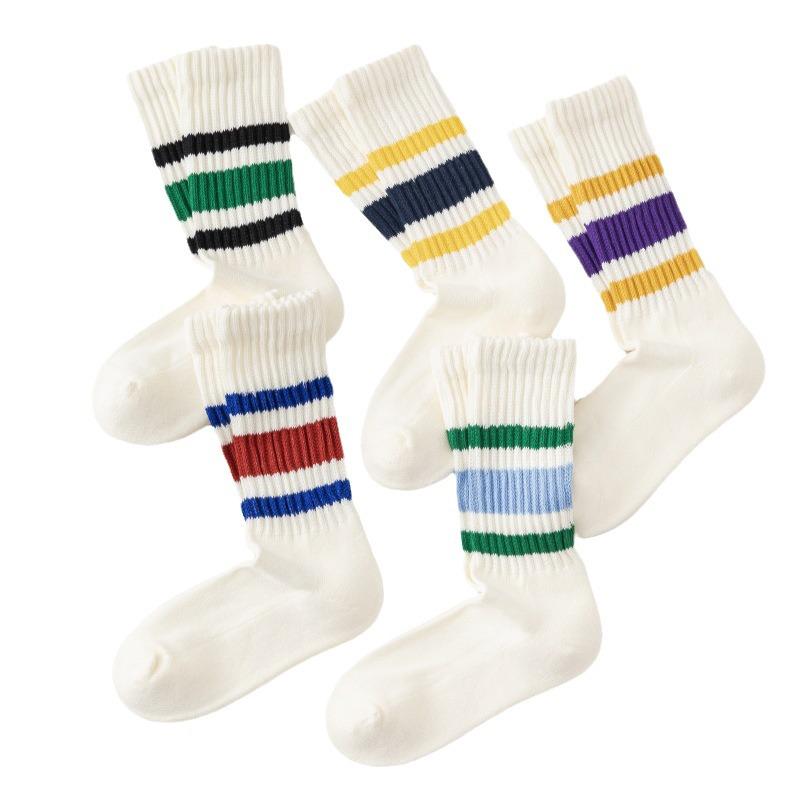 Trendy Japanese Thick Striped Slouch Socks - Retro Towel Bottom Mid-Calf Style for Men & Women