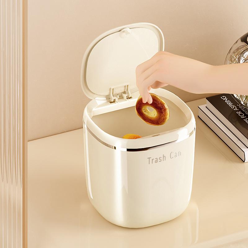 Samll Trash Cans with Lids Press Style Desktop Dustbin Suitable for Bathrooms Offices Bedrooms Desks Plastic Dustbin