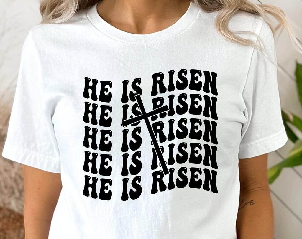 He Is Risen Christmas T-Shirt, I Love Jesus Faith Christian Religious Saying Shirt Religious T-Shirt Catholic Birthday Gift For Her Xmas Tee