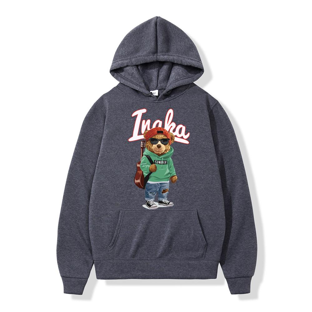 Herren Hoodies Hip Hop Inaka Power Toy Bear Print Fleece Hoody Sweatshirt Frauen Harajuku Pullover Streetwear Hoodie Unisex Kleidung