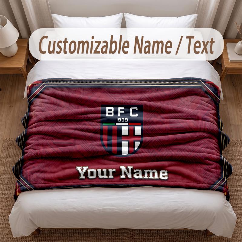 Bologna FC Printed Flannel Blanket Custom Name Text Soft Warm Throw For Bedroom Holiday Gift