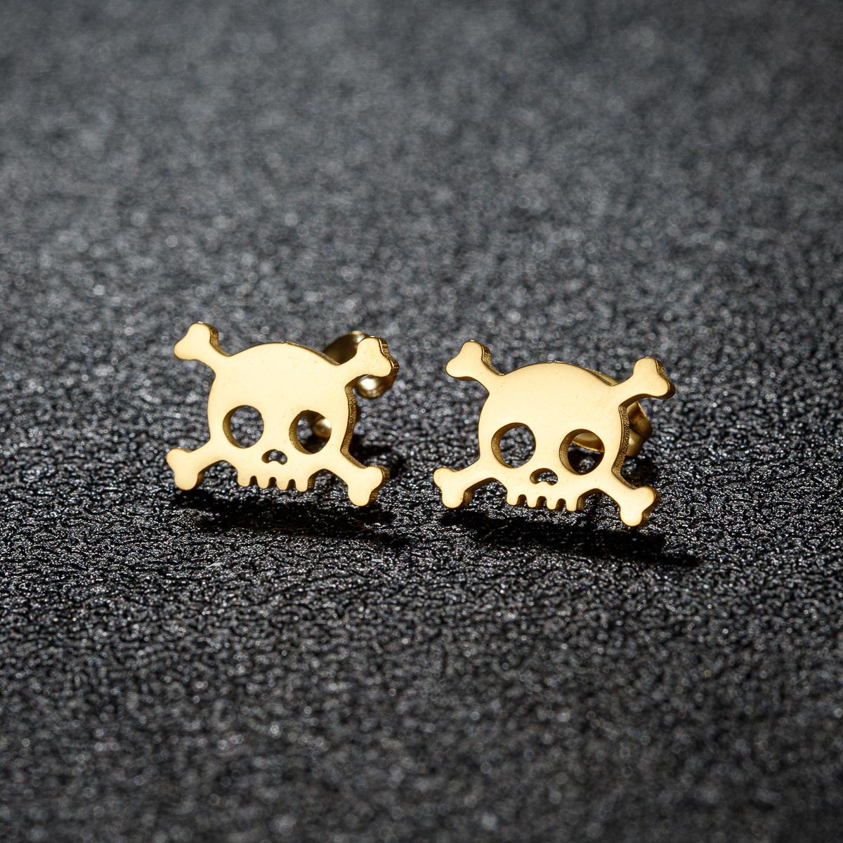 1 Paire de Boucles d'Oreilles Mini Crâne Creux pour Homme, Boucles d'Oreilles Style Halloween Nouvelle Mode Bijou Cadeau pour Fête d'Anniversaire. black