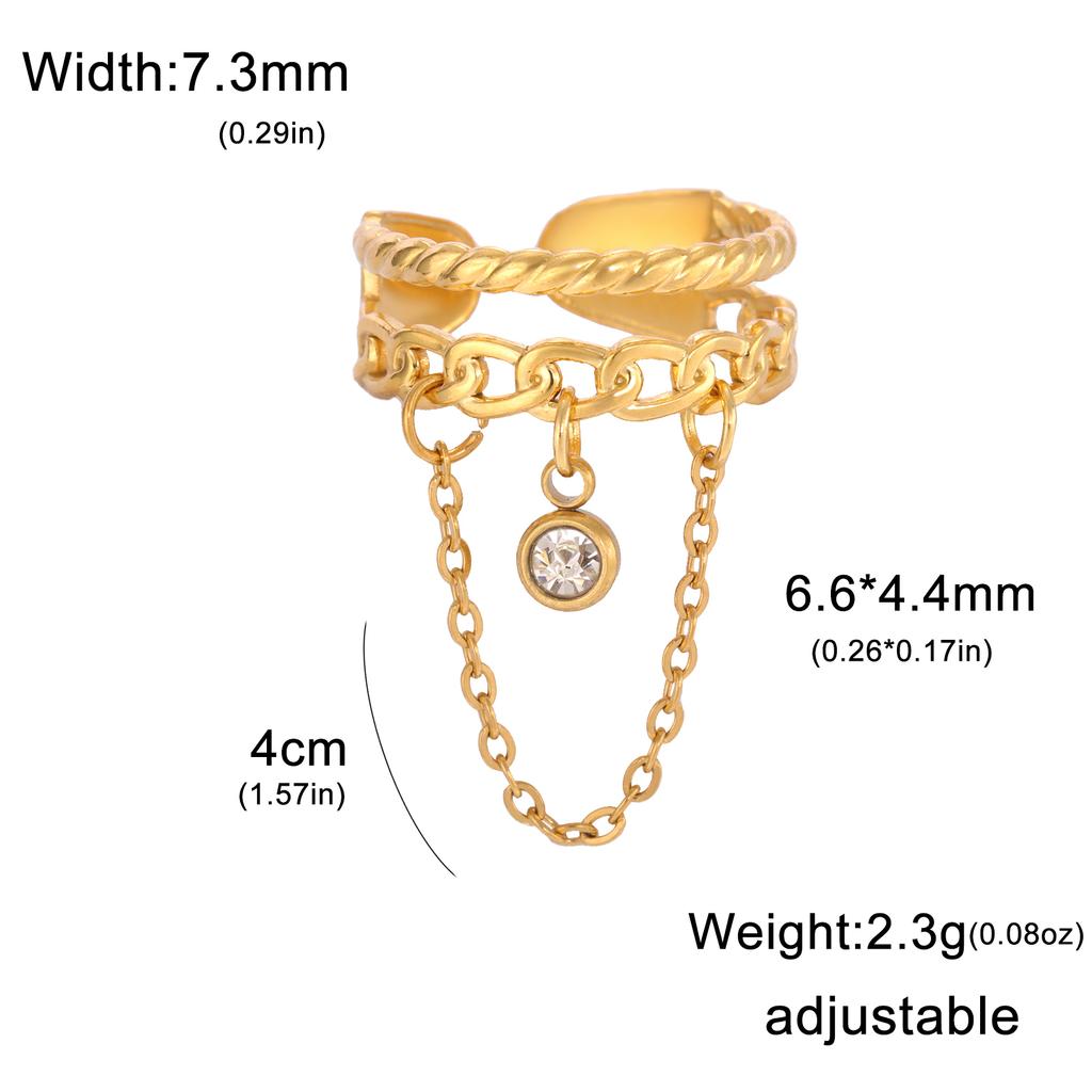 Lemegeton Open Ring for Couple Small Charm Zircon Stainless Steel Chain Accessories Heart Zircon Beauty Fried Dough Twists New