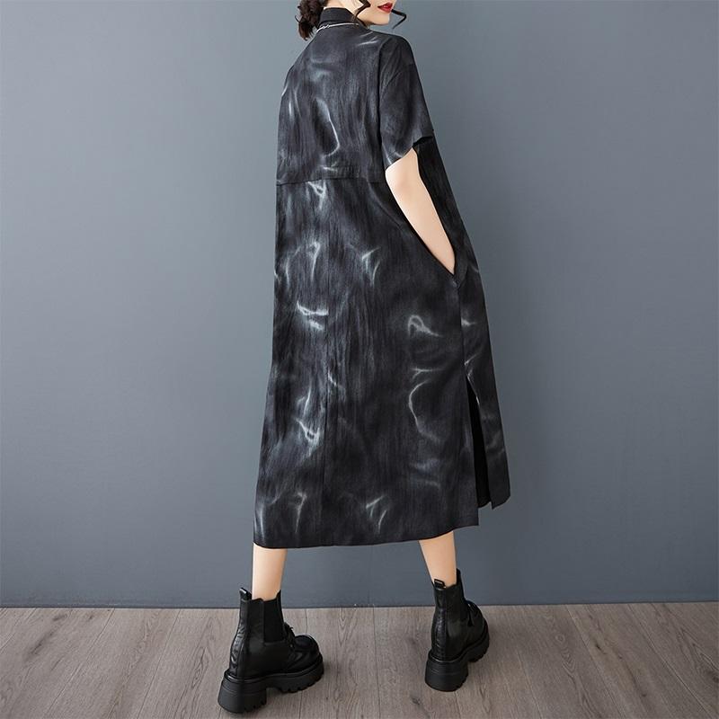 Short Sleeve Plus Size Vintage Black New In Dresses for Women Casual Loose Long Summer Shirt Dress