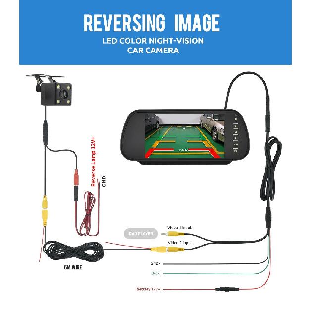 MJDOUD 7 Inch Rear View Mirror Monitor with Camera Rearview Mirror for Car Parking Backup Camera 7" TFT LCD HD Screen Universal