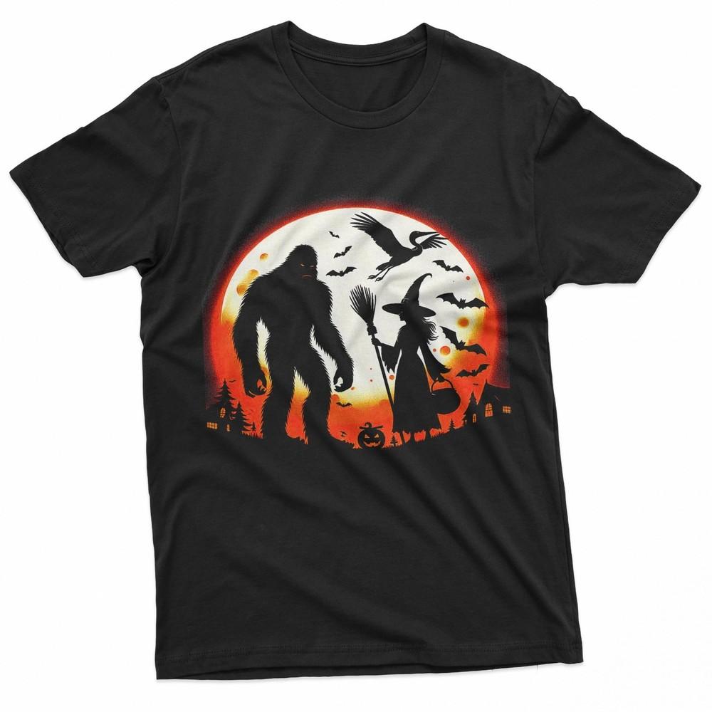 Bigfoot and Witch Pumpkin Halloween Costume Sasquatch TShirt Unisex T-Shirt L