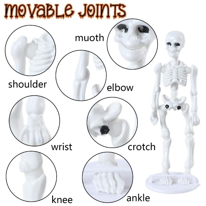 Articulated Tiny Human Skeleton Replicas, 9cm White Skull Model, Human Skeleton Model for Halloween Display Craft Toy