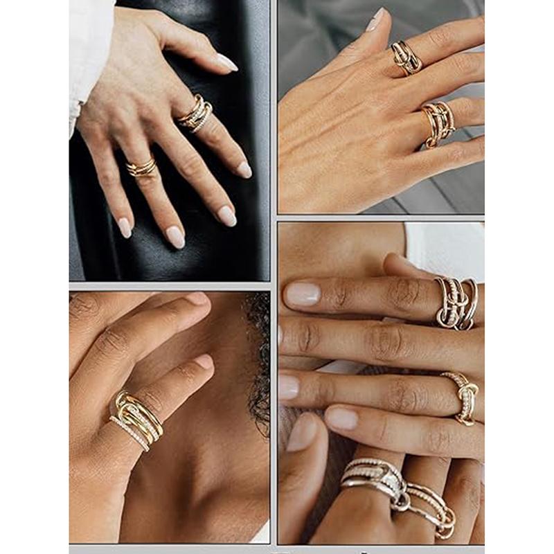 Fashion Gold And Silver Gold-Plated 4 Stackable One-Piece Thick Sparkling Zircon Rings For Women's Party Jewelry Rings