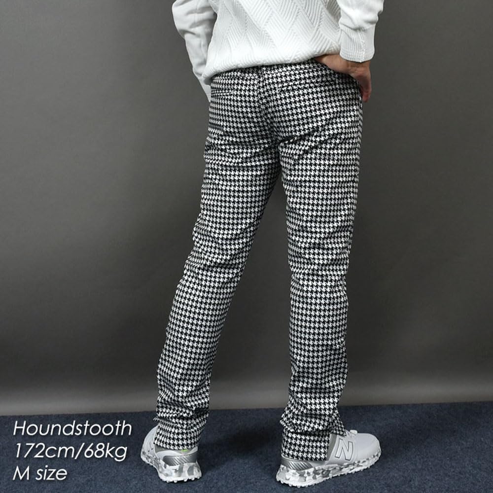 COMON GOLF Golf Stretch Cold and Plus Size Golf Pants with Slits and Elastic Houndstooth Size M Men's Pants, Fleece-Lined, Windproof, Waist, All-Over