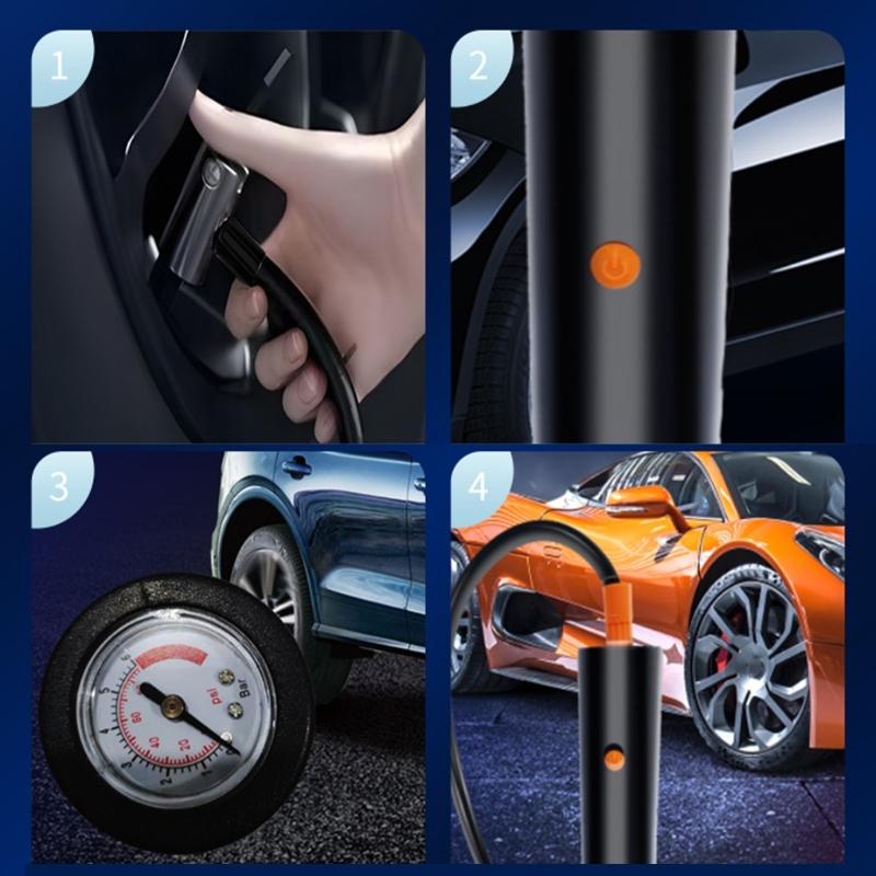 Tire Inflator with Pressure Meter Gauge Car Pump Pump for Bike Motorcycle Electric Bike Tire Pump