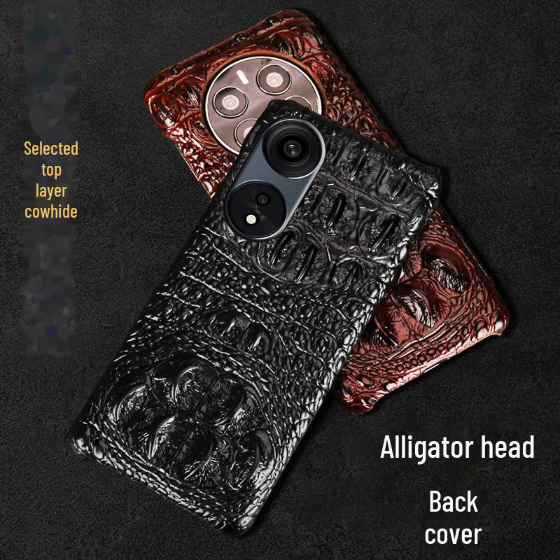 OPPO A58/A58x/A83/A72 Cowhide Crocodile Skull Leather Case - Half Package - Protect Your Phone In Style!