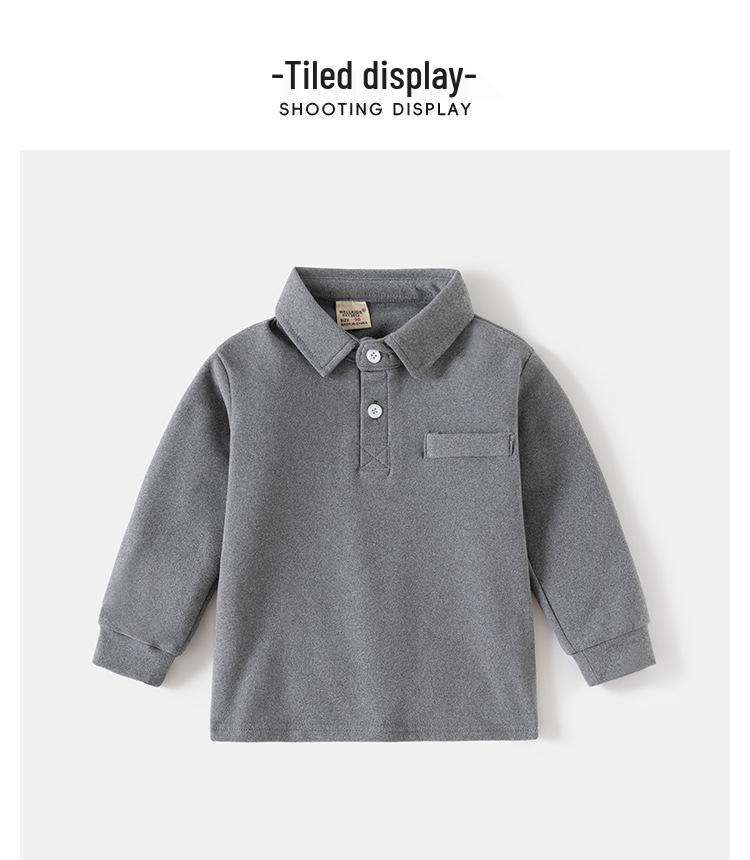 Children's 2024 Long-Sleeve Polo Shirt: Thickened Lapel Korean-Style Top for Boys - Autumn Collection.