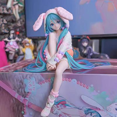 14CM Anime HATSUNE MIKU Figure Noodle Stopper Figure Rabbit Ear Pajamas Model Toy Doll Aciton Figure Collection Gift PVC