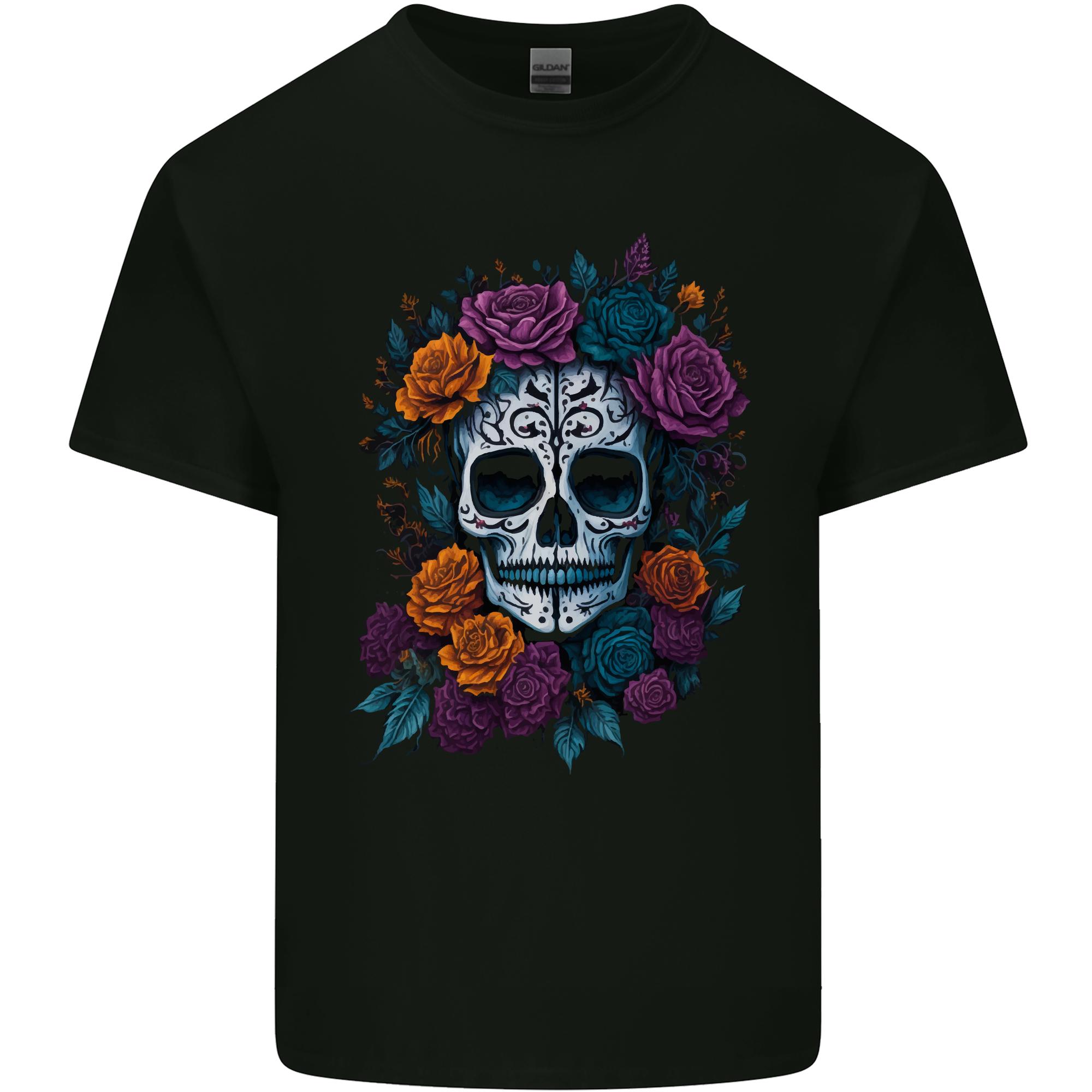 A Sugar Skull With Roses Day of the Dead DOTD Unisexs Light Cotton TShirt S