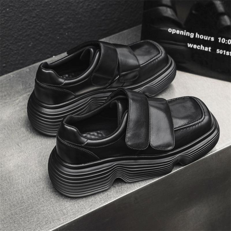 men fashion platform shoes punk rock dress black stylish genuine leather shoe  designer sneakers square toe footwear zapato
