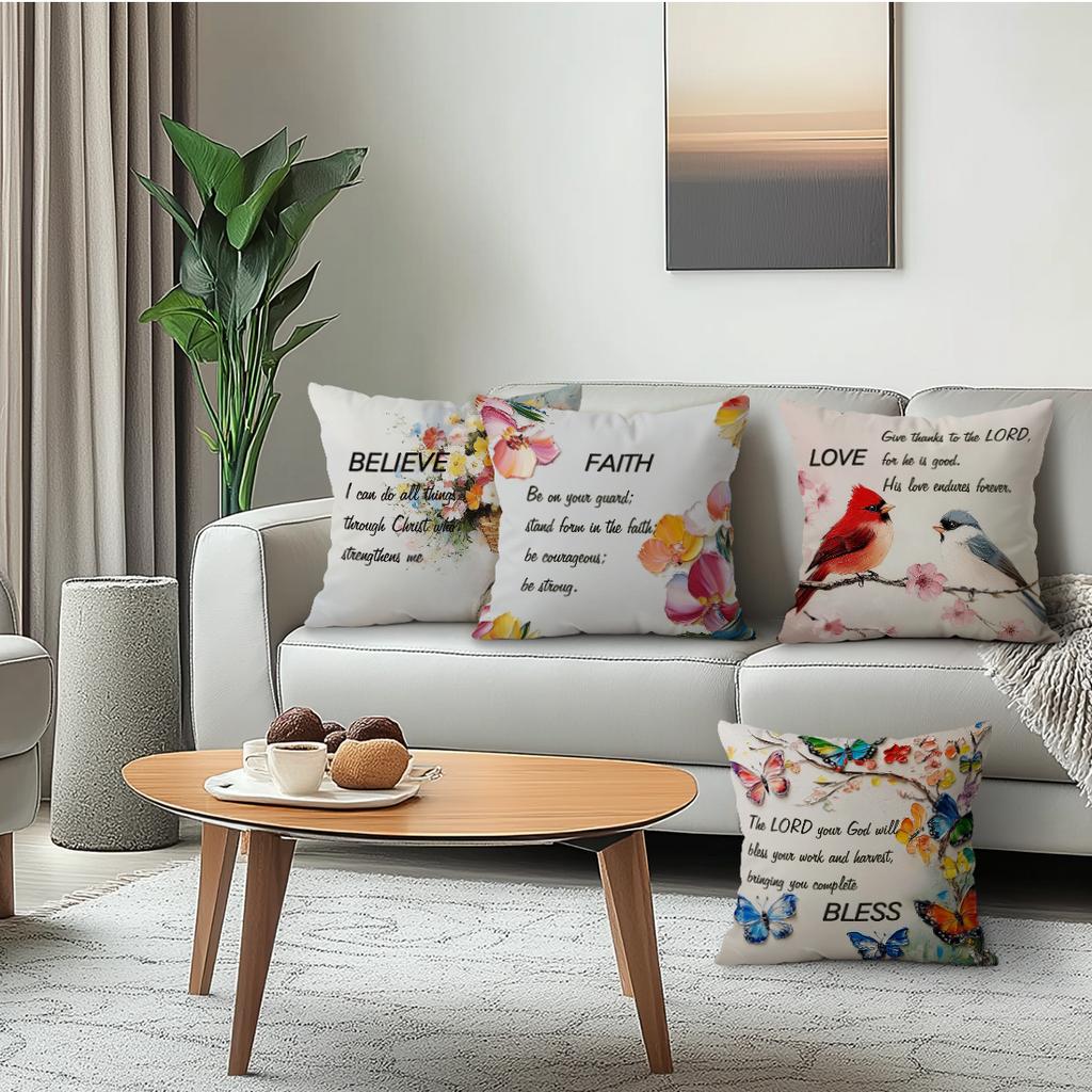 Spring Oil Painting And Faith Quotes Cushions Pillowcase Polyester Cushion Cover Throw Pillow Pillowcover Home Car Sofa Decor