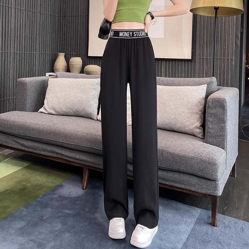 2024 Autumn Korean Style High Waist Ice Silk Wide Leg Pants Slimming Plus Size Casual Drape.