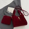 Autumn and winter retro high-end texture frosted suede handbag, simple fashi trend solid color classic elegant handbag,