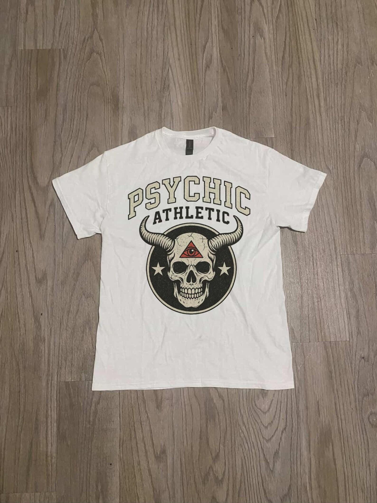 Psychic Athletic Horned Skull T-Shirt, Third Eye Occult Graphic Tee, Witchy Goth Mystical Shirt 4XL