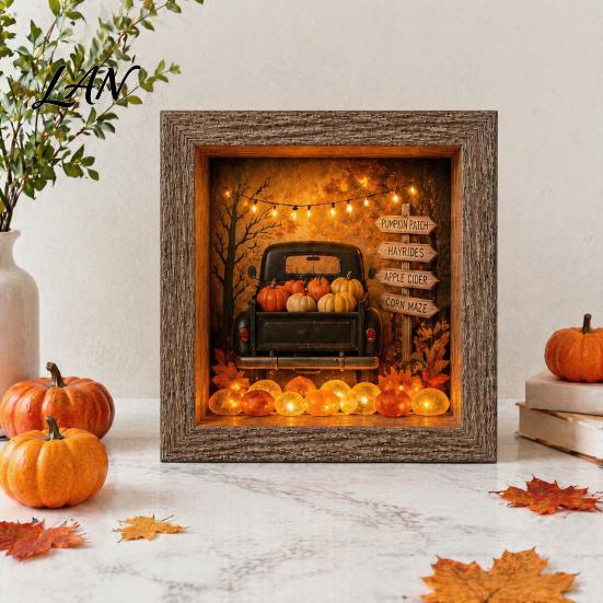 Small Halloween Figures Lighted Frame Ornaments, Light Up Shadow Box, Warm Festive Party Supplies Atmosphere LED Lights for Home Living Room