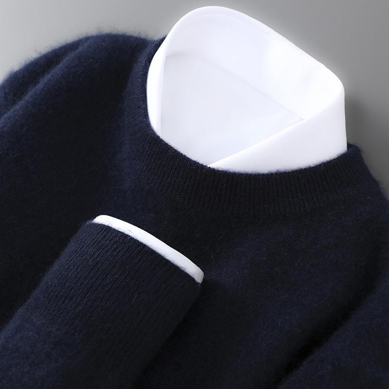 Men's 100% Australian Wool Round Neck Sweater - Casual Business Knitwear for Autumn/Winter