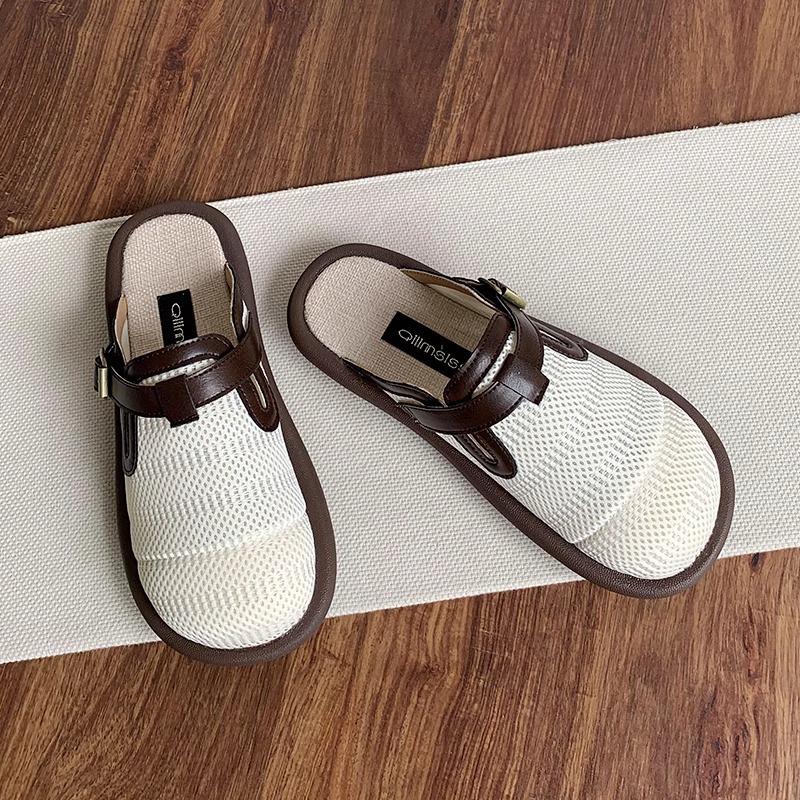 Boken shoes summer breathable mesh shoes one foot pedal linen bag head half slippers women wear lazy cool slippers in summer