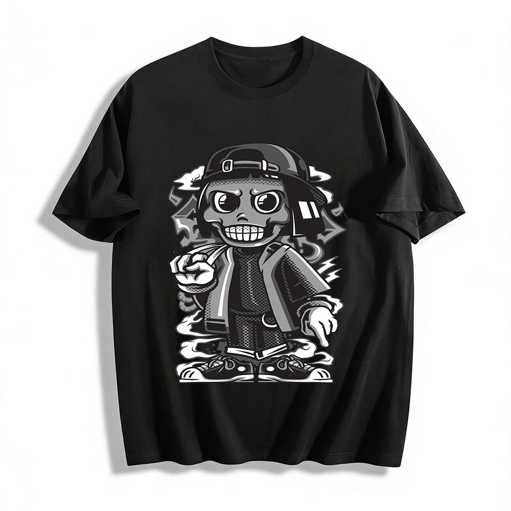 Street Cool Skull Graphic Print Casual Top Pure cotton T-shirt XXS