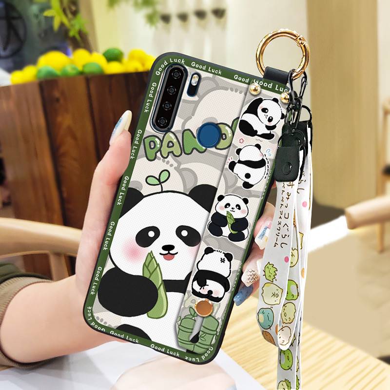 Panda Wristband Phone Case For Blackview A80 Pro Cute Anti-dust Anti-knock Wrist Strap Shockproof Cartoon Durable Ring