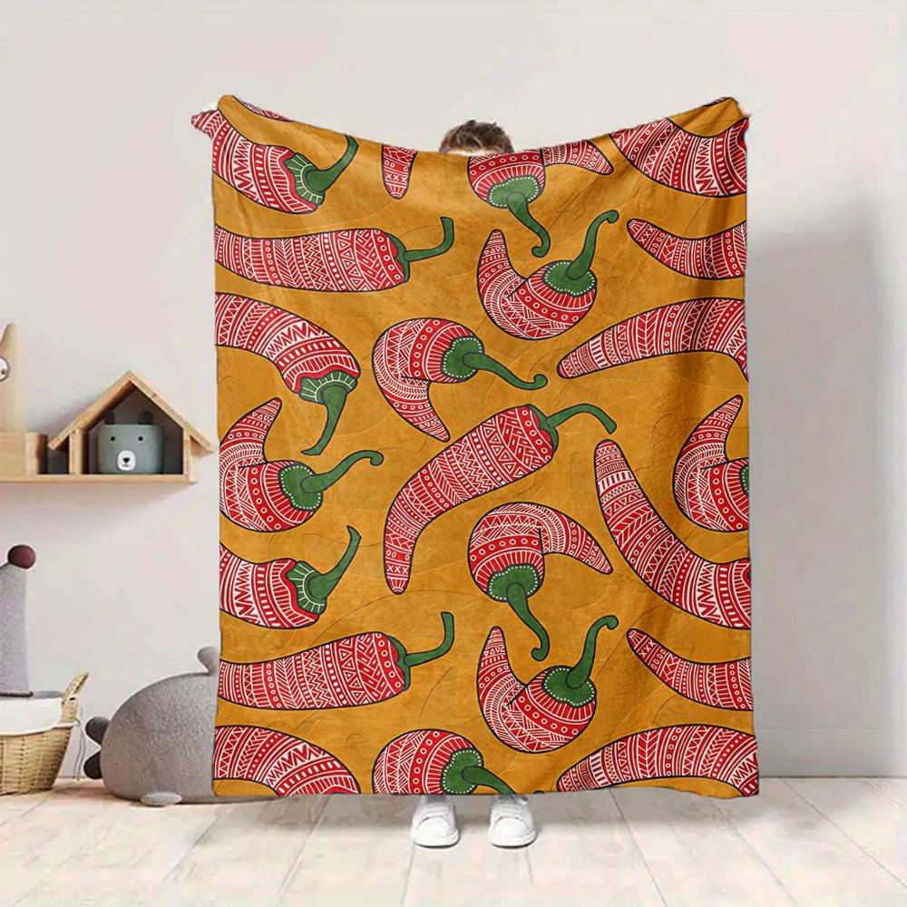1pc Chili Pepper Print Blanket Warm,Perfect for Camping And Travel, Making It a Great Gift for Any Season Yy250904173