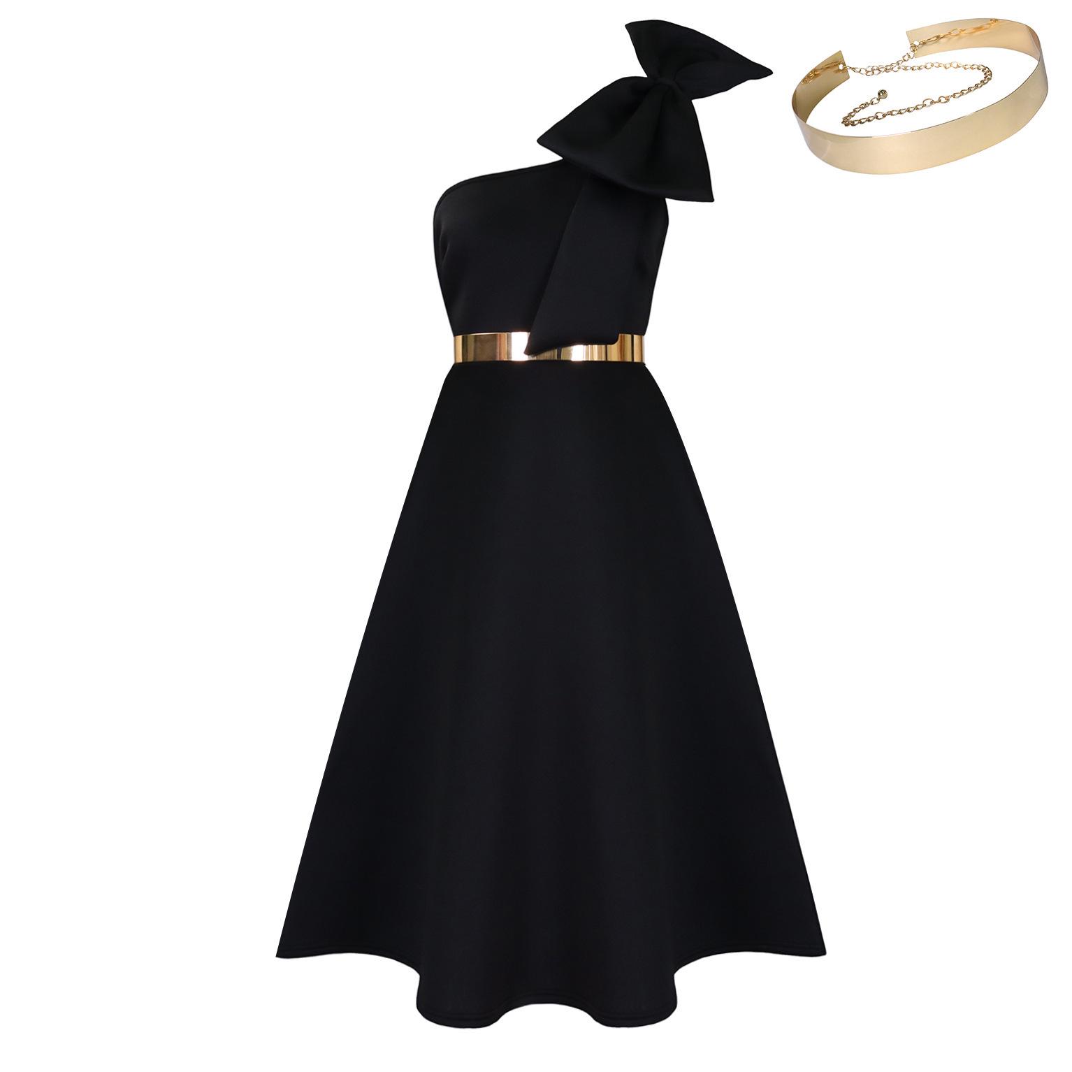 Asymmetrical Off-Shoulder Bodycon Dress with Big Bow - Women s 2025 New Style L