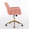 Flauschiger Kunst-Kaninchenfell-Schminktischstuhl, Rosa Höhenverstellbar 360 Grad Drehbar Home-Office-Stuhl mit Armlehne, Goldene Metall-Rollbasis,DE1831PK