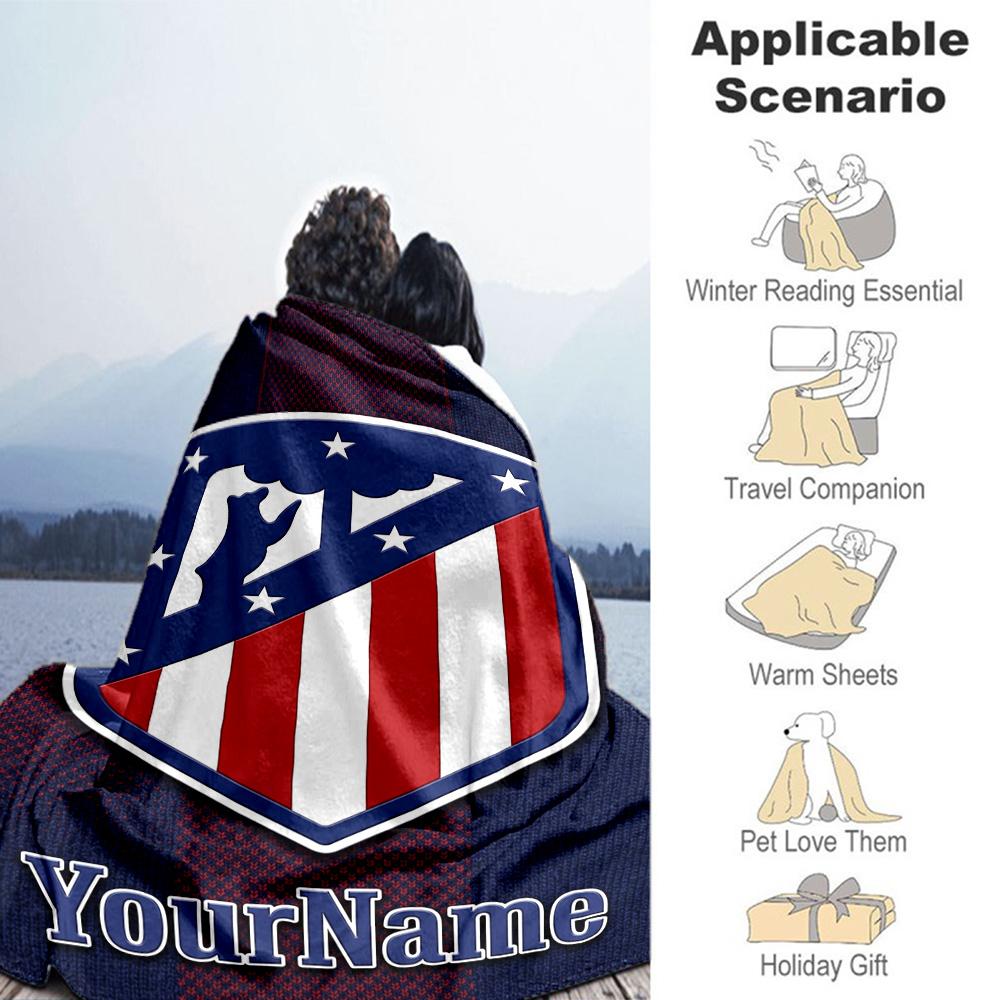 Atletico Madrid Customize Text Blanket Gift Personalized Blanket Ultra-Soft Versatile for Chair Office Chair Picnics Seaside Ideal for All Seasons
