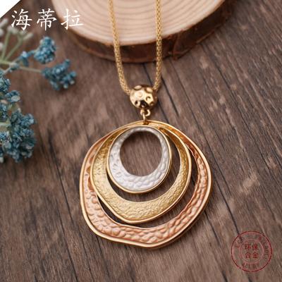 New Color Oil Geometric Ring Pendant, Simple Personality Women's Versatile Hollow Ring Necklace
