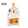 Christmas Wooden Desktop Calendar Santa Snowman Reindeer Tree Perpetual Calendar Wood Display Block Ornament for Home Office Decoration